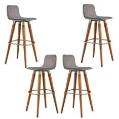 Imagem de Banqueta Alta Linea Luxo Pes de Madeira Maciça 4 Unidades