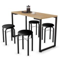Imagem de Conjunto Mesa de Cozinha Prattica Industrial 120cm com 4 Banquetas F02 Nature/Preto - Mpozenato