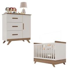 Imagem de Berço Americano Vitória E Cômoda Infantil Retro Maya Off White Carvalho - Canaã