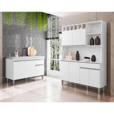 Imagem de Balcão Gabinete Cora 3 Portas + Kit Rita 130cm Compacta c/ Nichos Branco - Bela Móveis