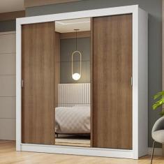 Imagem de Guarda-roupa Casal 3 Portas de Correr com Espelho Branco/rustic Nobre Madesa