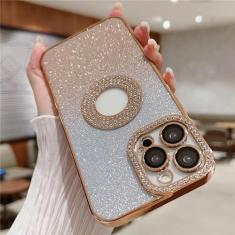 Imagem de Para iPhone 15 Pro Max revestimento de luxo capa de telefone com moldura de diamante flash gradual para iPhone 11 12 13 14 15 Plus capa protetora de lente, capa banhada a ouro, para iPhone 15 Pro