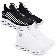 Imagem de Kit 2 Tênis Masculino Esportivo Confortavel Maverik  Preto/Branco e Br