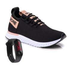 Imagem de Tênis Feminino Caminhada Academia Ortopedico Confortavel + Relogio Lev
