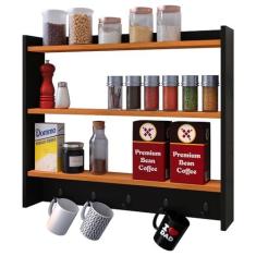 Imagem de Armário Suspenso Suporte Xícaras Armarinho Amélia Nicho Organizadora Decoração Cozinha Ganchos Resistentes – Preto/Cinamomo – RPM Móveis