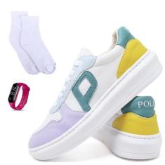 Imagem de Tênis Feminino Casual Cano Baixo Confortável Sintético Multicolor Com