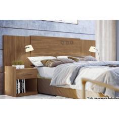 Imagem de Painel Cama Box Madeirado Cor Jatoba Casal/Queen Havana Plus 2 Mesas c/ 2 Gavetas Jatoba - Santos Andirá