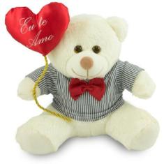 Imagem de Urso de Pelúcia com Balão 30cm Anti-alérgico - Toybrink, Baunilha