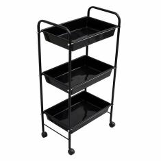 Imagem de Mesa Carrinho Auxiliar com 3 Bandejas - Linha Black Para Barbearias - BCMED