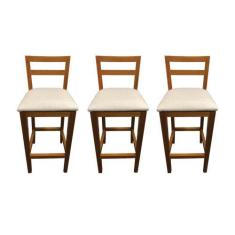 Imagem de Kit 03 Banquetas Madeira Maciça Mona Linho Bege - Zahav Estofados