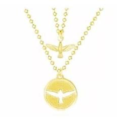 Imagem de Colar Duplo Medalha Espírito Santo Pomba Folheado 18k