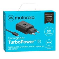 Imagem de Carregador De Parede Motorola Turbo Power 18W Com Cabo Micro Usb Preto