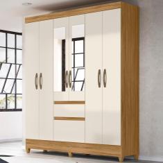 Imagem de Guarda Roupa Casal 6 Portas Com Espelho 8990 Freijo Off White Moval Freijo Off White