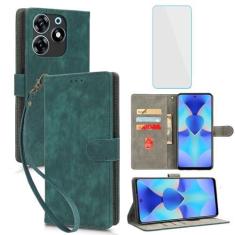 Imagem de IUQXU Capa carteira para celular Tecno Spark 10 Pro com protetor de tela [bloqueio RFID] couro flip suporte para cartão de pulso feminino masculino capa para celular para Tecno Spark10 Pro KI7 Spark