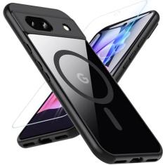 Imagem de Hensinple Capa magnética para Google Pixel 8A, capa para celular Google Pixel 8A com protetor de tela [compatível com MagSafe], capa protetora fina à prova de choque transparente para Google Pixel 8A,