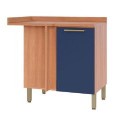 Imagem de Balcão de Canto para Cozinha Sálvia 1 Porta Azul/freijó