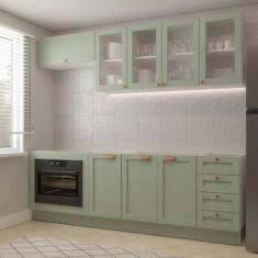 Imagem de Cozinha Modulada 6 Peças sem Tampo com Balcão para Forno de Embutir Cabecasa Madeiramadeira Verde Menta/branco