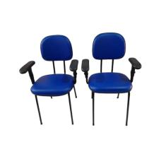Imagem de Kit 2 cadeira palito com braço regulável  para recepção sala de espera corano azul