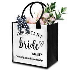 Imagem de Dr.Baner Bolsa de noiva para mulheres, sacola de noiva, sacola de lona para festa de despedida de solteira, presentes de chá de panela, sacola com fita, bolsa de presente para noivas e amigos de lua