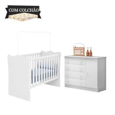 Imagem de Quarto De Bebê Completo Doce Sonho Branco Com Colchão Qmovi
