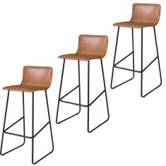 Imagem de Conjunto 3 Banquetas Dubai Em Couro Caramelo E Base Preta