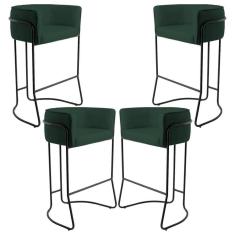 Imagem de Kit 04 Banquetas Fixa Preto Linho Verde Musgo C-117