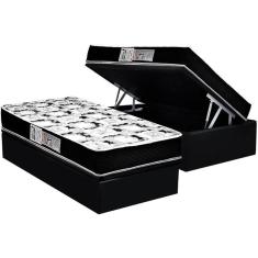 Imagem de Cama Box Baú Solteiro: Colchão Espuma D33 Luckspuma Supreme Pillow Top + Base CRC Suede Black(88x188)