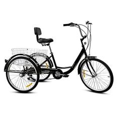 Imagem de Triciclo adulto ao ar livre de 61 cm ajustável de três rodas com cesta grande trike de cruzeiro para recreação compras piqueniques pedal de exercício ciclismo