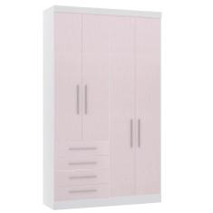 Imagem de Guarda Roupa Modulado 134,50cm 4 Portas E 4 Gavetas Alpes Luciane Móveis Branco Pf Com Rosa Pf