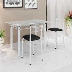 Imagem de Conjunto Sala de Jantar Mesa Retangular 100x60cm Tampo Granito Topázio 2 Banquetas Maragogi Yescasa Preto Liso/Branco