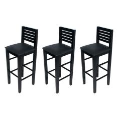 Imagem de Kit 3 Banquetas Fixas Laguna Pretas Em Madeira Maci a Estofad