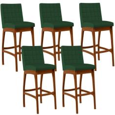 Imagem de Kit 05 Banquetas Altas Mila Suede Verde Musgo