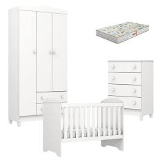 Imagem de Quarto De Bebê Mel Flat Branco Brilho Com Colchão Gazin - Carolina
