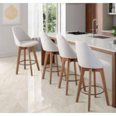 Imagem de Kit 07 Banquetas Bege Claro E Almofada Suede Branco