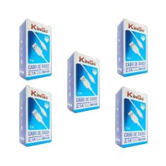 Imagem de Kit 5 Cabos USB V8 Branco Kingo 1m 2.1A para Galaxy J7 Prime