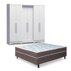 Imagem de Guarda-Roupa Casal Bartira Napoli UP 6 Portas e 4 Gavetas + Cama Box Conjugada Casal Umaflex New Florença com Molas Ensacadas 55x138x188cm