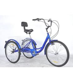 Imagem de Triciclo adulto ao ar livre de 3 rodas 7 velocidades, 60 cm, bicicleta de 3 rodas com cesta para idosos, mulheres, homens, pedalar, ciclismo