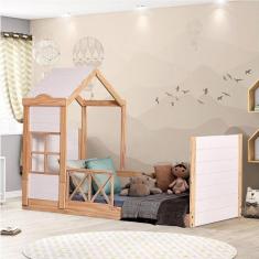 Imagem de Cama Montessoriana Garden com Telhado Plus e Grade de Proteção Casatema Marroml