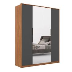 Imagem de Guarda-Roupa Casal com 2 Espelhos Attore 4 PT 3 GV Amêndola e Grafito