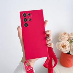 Imagem de Capa de silicone líquido com alça de colar crossbody para Samsung S23 S22 Ultra S21 Plus S20FE A52 A72 A22 A32 Candy Color Cover, vermelho, para S21