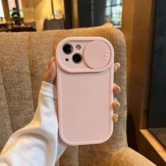 Imagem de Capa de telefone de proteção para câmera deslizante para iPhone 14 13 12 11 Pro Max XS bonito oval cor sólida silicone líquido capa macia, rosa, para iPhone 11Pro Max