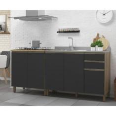Imagem de Kit 2 Balcões Modulados Gabinete Pia 120 Cm E Cooktop 80 Cm Com Tampo
