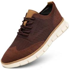 Imagem de Tênis masculino casual Oxford de negócios malha respirável clássico lazer moderno tênis leve e confortável, Marrom, 37