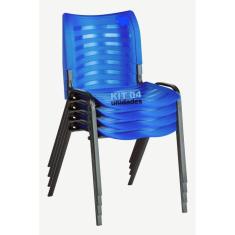 Imagem de Kit 4 cadeira prisma iso fixa para  igreja recepção sala de espera azul