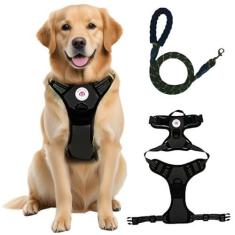 Imagem de Peitoral para animais de estimação sem puxar com 2 clipes de coleira, colete acolchoado macio ajustável, colete Oxford refletivo para animais de estimação com alça de controle fácil para cães grandes,