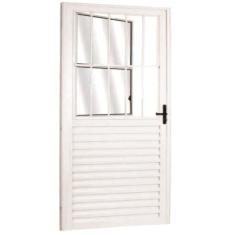 Imagem de Kit com 2 Portas Social Palheta de Alumínio 210 X 90cm Linha 25 Lado Direito Esquadrias Bergame Branco