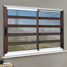 Imagem de Janela Elite com Travessas 2 Folhas Moveis 120 X 120 Vidro Reflex Mix Corten