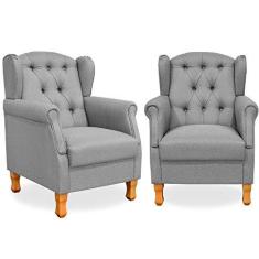 Imagem de Kit 02 Poltronas Decorativas Para Sala de Estar Yara P02 Linho  Escuro - Lyam Decor