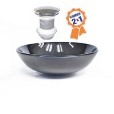 Imagem de Cuba De Vidro Redonda 31Cm Grafite + Válvula Click