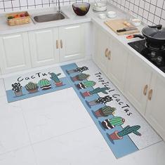 Imagem de Jun Jiale Tapete de cozinha de qualidade premium, base de borracha antiderrapante durável, tapete lavável (50,8 x 78,7 cm + 50,8 x 180,3 cm) cacto 